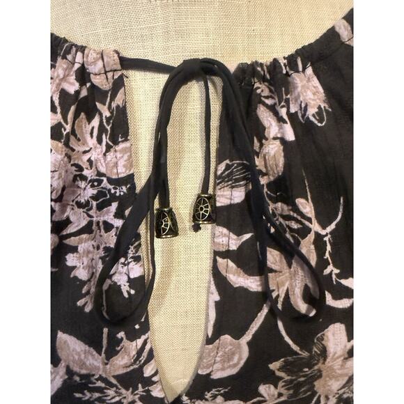 Free People Floral Mini Dress XS Black Pink Boho Peasant Tunic Long Sleeve - Picture 3 of 12